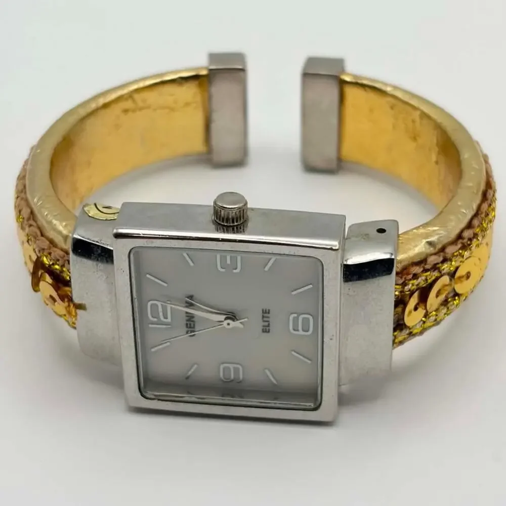 Silver & Gold Geneva Cuff Watch